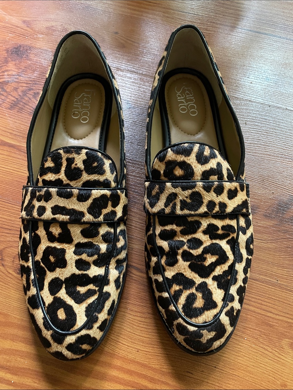 Franco Sarto Leopard Penny Loafers - Black & Tan